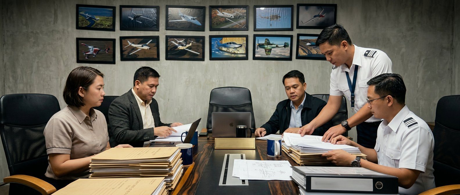 Pilots reviewing accreditation documents — CAFS verifiable certification records