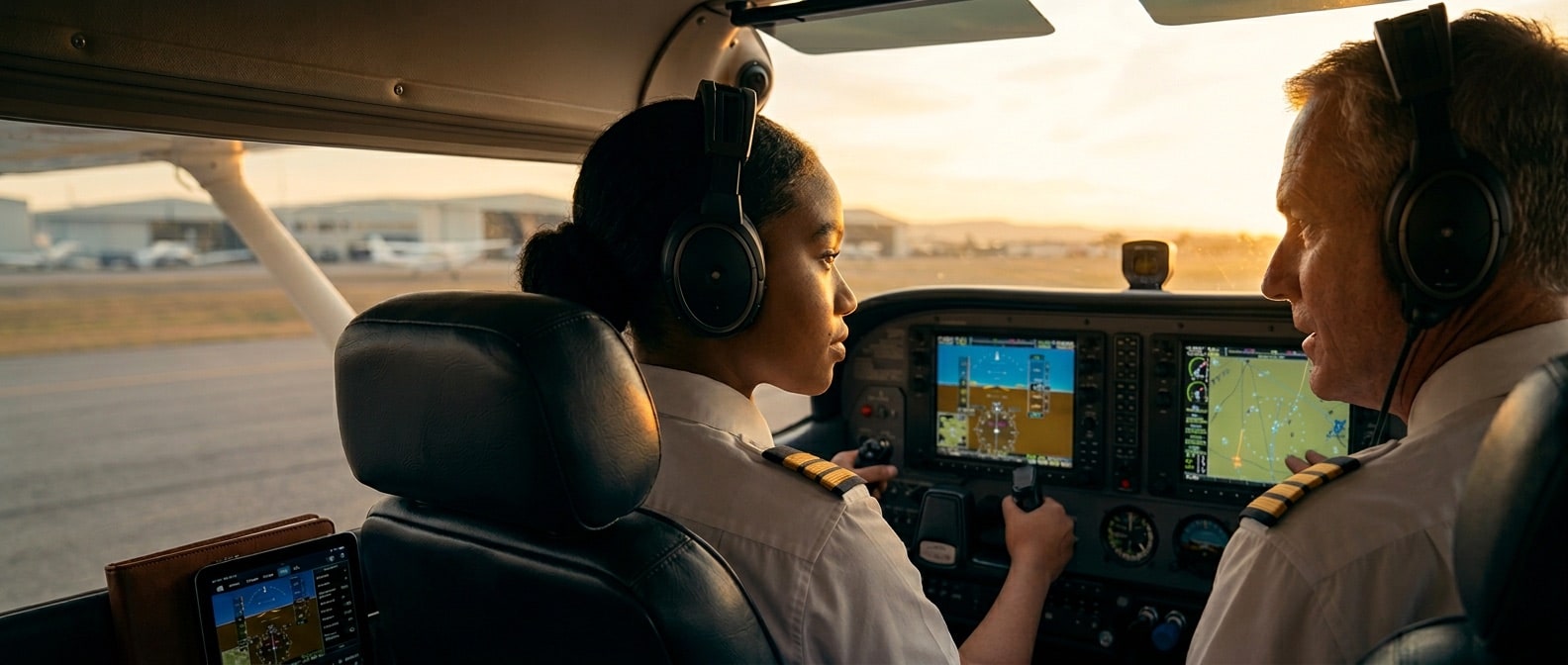 Student and instructor in cockpit