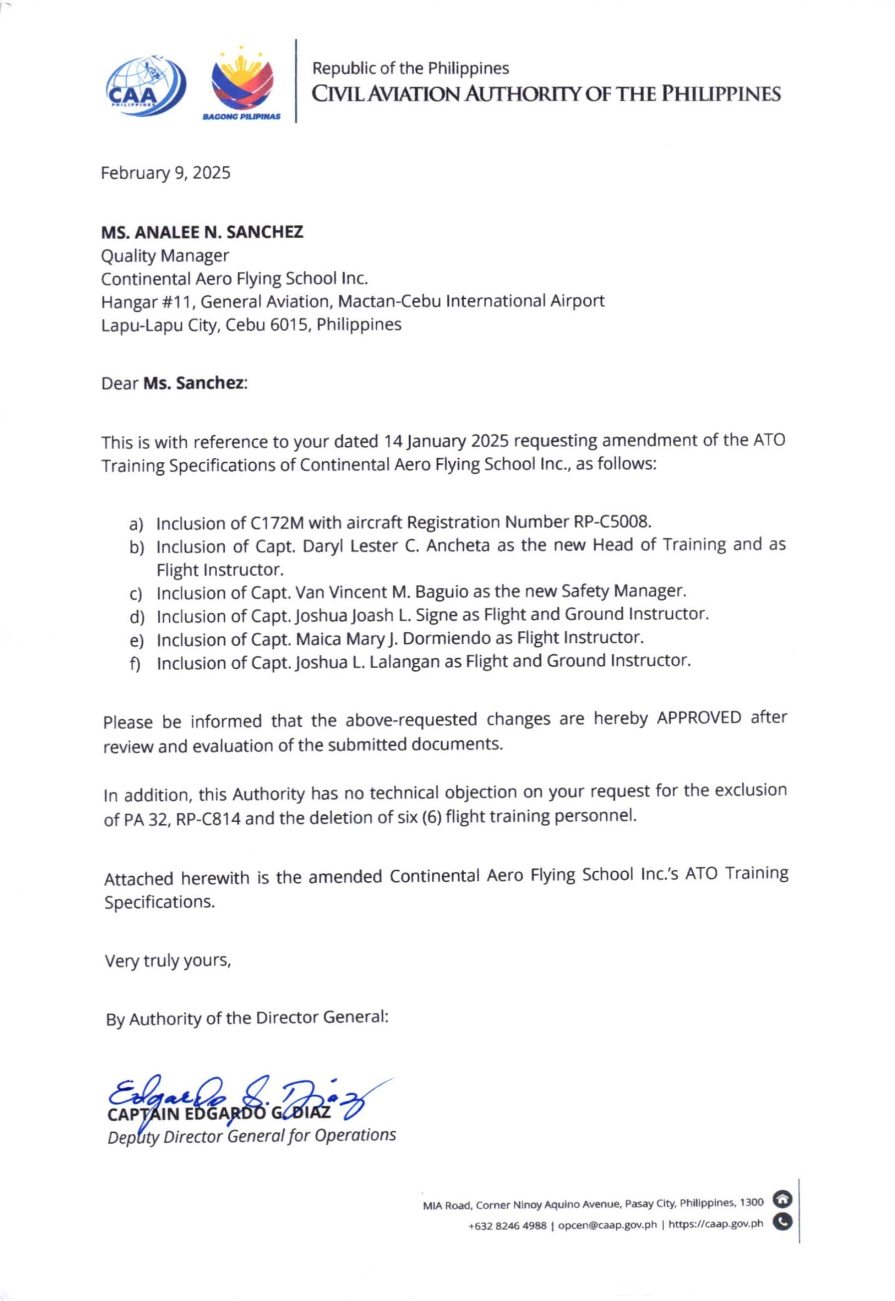 CAAP Air Training Organization Certificate — Continental Aero Flying School