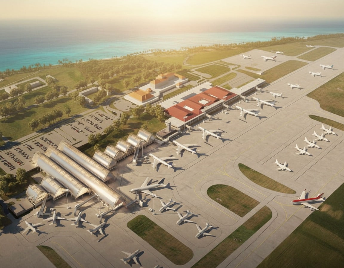 Aerial view of Mactan-Cebu International Airport — CAFS hangar at golden hour